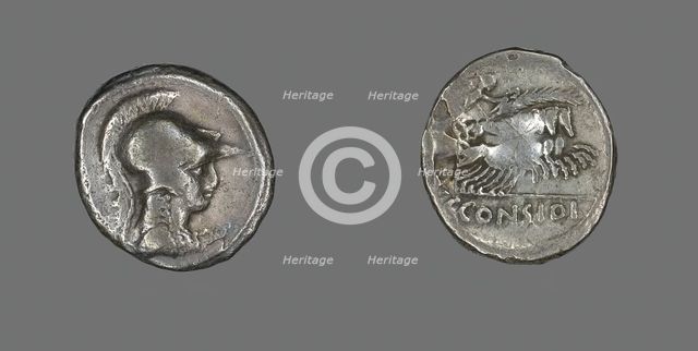 Denarius (Coin) Depicting the Goddess Minerva, about 46 BCE. Creator: Unknown.