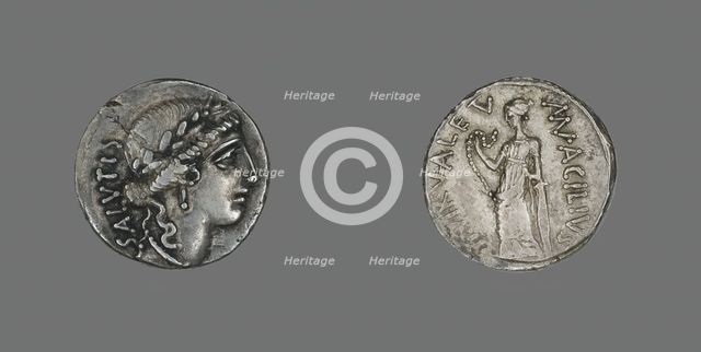 Denarius (Coin) Depicting the Goddess Salus, about 49 BCE. Creator: Unknown.