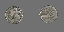 Denarius (Coin) Depicting the Goddess Roma, 109-108 BCE. Creator: Unknown