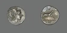 Denarius (Coin) Depicting the Goddess Roma, 109-108 BCE. Creator: Unknown