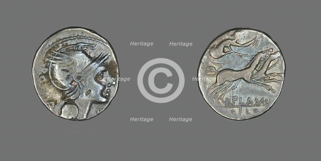 Denarius (Coin) Depicting the Goddess Roma, 109-108 BCE. Creator: Unknown.