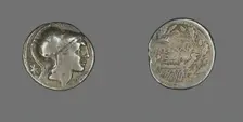 Denarius (Coin) Depicting the Goddess Roma, 109-108 BCE. Creator: Unknown