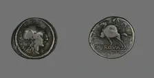 Denarius (Coin) Depicting the Goddess Roma, 113-112 BCE. Creator: Unknown