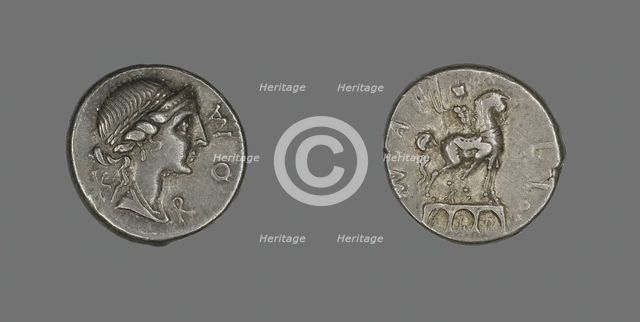 Denarius (Coin) Depicting the Goddess Roma, 114-113 BCE. Creator: Unknown.