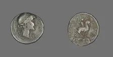 Denarius (Coin) Depicting the Goddess Roma, 114-113 BCE. Creator: Unknown