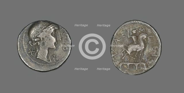 Denarius (Coin) Depicting the Goddess Roma, 114-113 BCE. Creator: Unknown.