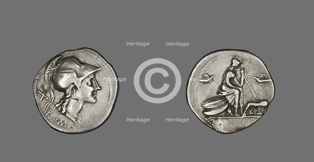 Denarius (Coin) Depicting the Goddess Roma, 115 or 114 BCE. Creator: Unknown.