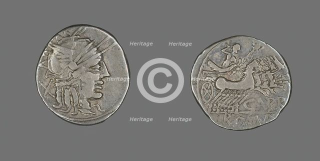 Denarius (Coin) Depicting the Goddess Roma, 121 BCE. Creator: Unknown.