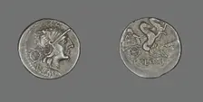 Denarius (Coin) Depicting the Goddess Roma, 128 BCE. Creator: Unknown