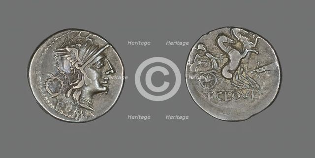 Denarius (Coin) Depicting the Goddess Roma, 128 BCE. Creator: Unknown.