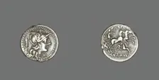 Denarius (Coin) Depicting the Goddess Roma, 128 BCE. Creator: Unknown