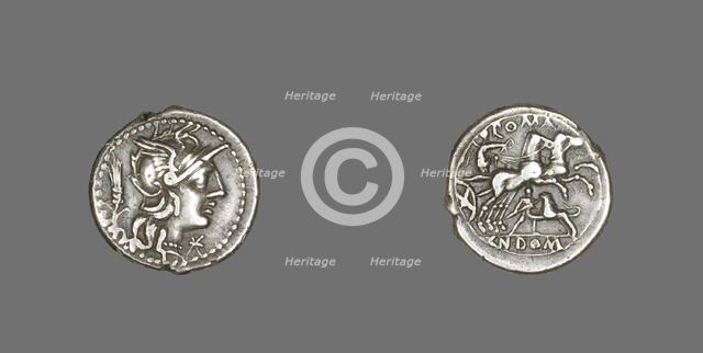 Denarius (Coin) Depicting the Goddess Roma, 128 BCE. Creator: Unknown.