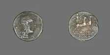 Denarius (Coin) Depicting the Goddess Roma, 131 BCE. Creator: Unknown