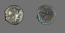 Denarius (Coin) Depicting the Goddess Roma, 134 BCE. Creator: Unknown