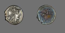 Denarius (Coin) Depicting the Goddess Roma, 134 BCE. Creator: Unknown