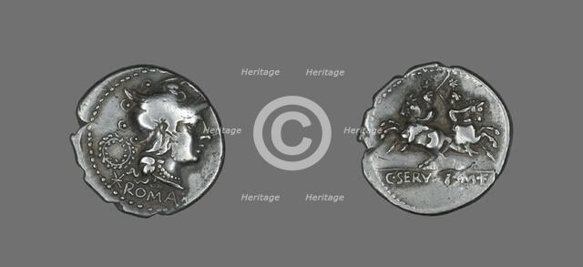 Denarius (Coin) Depicting the Goddess Roma, 136 BCE. Creator: Unknown.