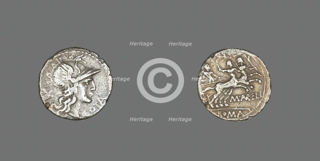 Denarius (Coin) Depicting the Goddess Roma, 139 BCE, issued by the Aurelia family. Creator: Unknown.