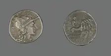 Denarius (Coin) Depicting the Goddess Roma, 144 BCE. Creator: Unknown