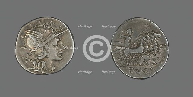 Denarius (Coin) Depicting the Goddess Roma, 144 BCE. Creator: Unknown.