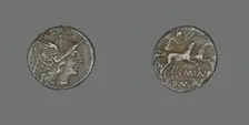 Denarius (Coin) Depicting the Goddess Roma, 153 BCE. Creator: Unknown