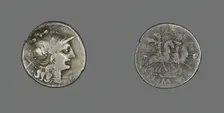 Denarius (Coin) Depicting the Goddess Roma, 189-180 BCE. Creator: Unknown