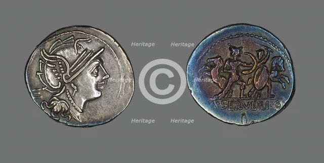Denarius (Coin) Depicting the Goddess Roma, about 100 BCE. Creator: Unknown.