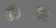 Denarius (Coin) Depicting the Goddess Roma, about 104 BCE. Creator: Unknown