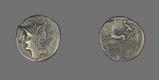 Denarius (Coin) Depicting the Goddess Roma, about 104 BCE. Creator: Unknown