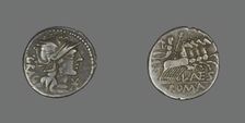 Denarius (Coin) Depicting the Goddess Roma, about 136 BCE. Creator: Unknown
