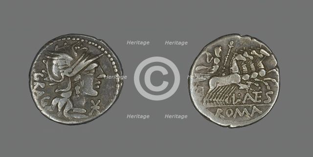 Denarius (Coin) Depicting the Goddess Roma, about 136 BCE. Creator: Unknown.