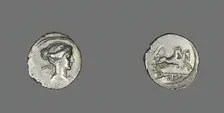 Denarius (Coin) Depicting the Goddess Victory, 46 BCE. Creator: Unknown