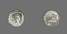 Denarius (Coin) Depicting the Goddess Victory, 46 BCE. Creator: Unknown