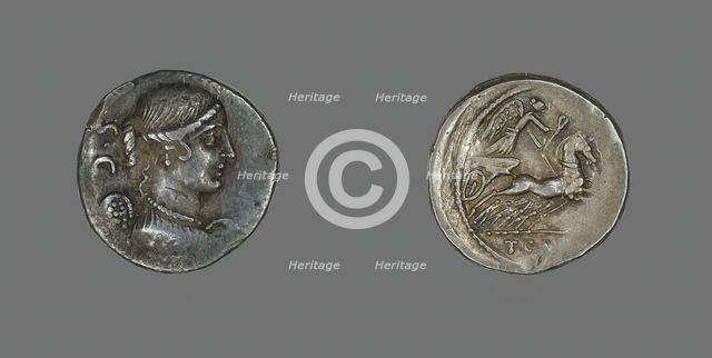Denarius (Coin) Depicting the Goddess Victory, about 46 BCE. Creator: Unknown.