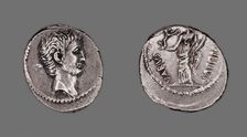 Denarius (Coin) Portraying Mark Antony, 42 BCE, issued by C. Vibius Varus. Creator: Unknown