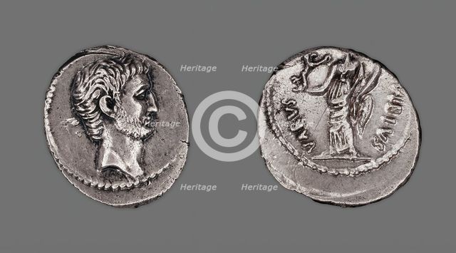 Denarius (Coin) Portraying Mark Antony, 42 BCE, issued by C. Vibius Varus. Creator: Unknown.