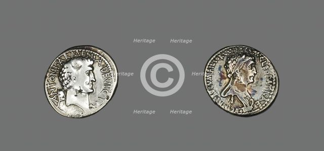 Denarius (Coin) Portraying Mark Antony and Queen Cleopatra VII, 37-33 BCE, issued by Mark Antony. Creator: Unknown.