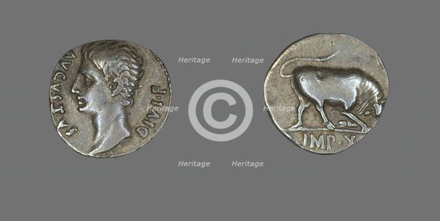 Denarius (Coin) Portraying Emperor Augustus, 15-13 BCE. Creator: Unknown.
