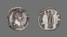 Denarius (Coin) Portraying Emperor Hadrian, 119-22, issued by Hadrian. Creator: Unknown
