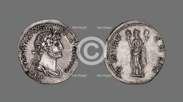 Denarius (Coin) Portraying Emperor Hadrian, 119-22, issued by Hadrian. Creator: Unknown.