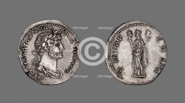 Denarius (Coin) Portraying Emperor Hadrian, 119-22, issued by Hadrian. Creator: Unknown.