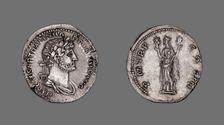 Denarius (Coin) Portraying Emperor Hadrian, 119-22, issued by Hadrian. Creator: Unknown