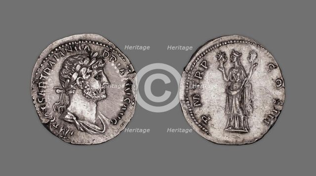 Denarius (Coin) Portraying Emperor Hadrian, 119-22, issued by Hadrian. Creator: Unknown.