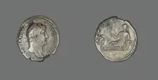 Denarius (Coin) Portraying Emperor Hadrian, 134-138. Creator: Unknown