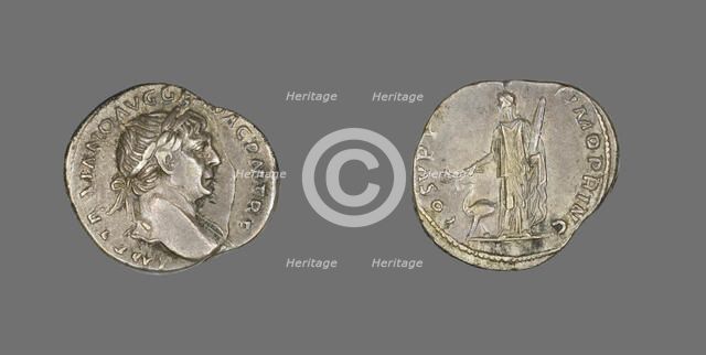 Denarius (Coin) Portraying Emperor Trajan, 98-117. Creator: Unknown.