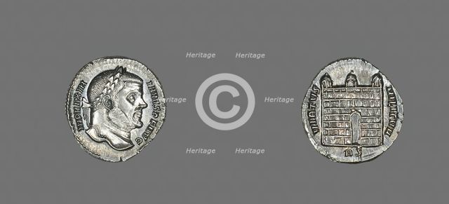 Denarius (Coin) Portraying Galerius Maximianus, 307-310. Creator: Unknown.