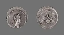 Denarius (Coin) Portraying Julius Caesar, 42 BCE, issued by L. Mussidius Longus. Creator: Unknown