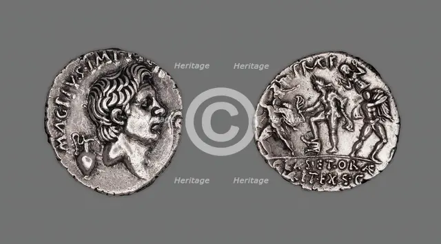 Denarius (Coin) Portraying Pompey the Great, 42-40 BCE, issued by Roman Republic, Sextus Pompeius... Creator: Unknown.