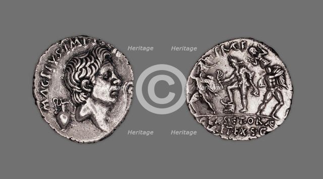 Denarius (Coin) Portraying Pompey the Great, 42-40 BCE, issued by Roman Republic, Sextus Pompeius... Creator: Unknown.