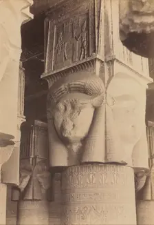 Dendera, Interior of the Temple, Hathor Capitals, c. 1870s - 1880. Creator: Antonio Beato (British, c. 1825-1903)