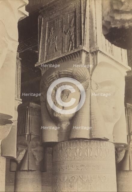 Dendera, Interior of the Temple, Hathor Capitals, c. 1870s - 1880. Creator: Antonio Beato (British, c. 1825-1903).